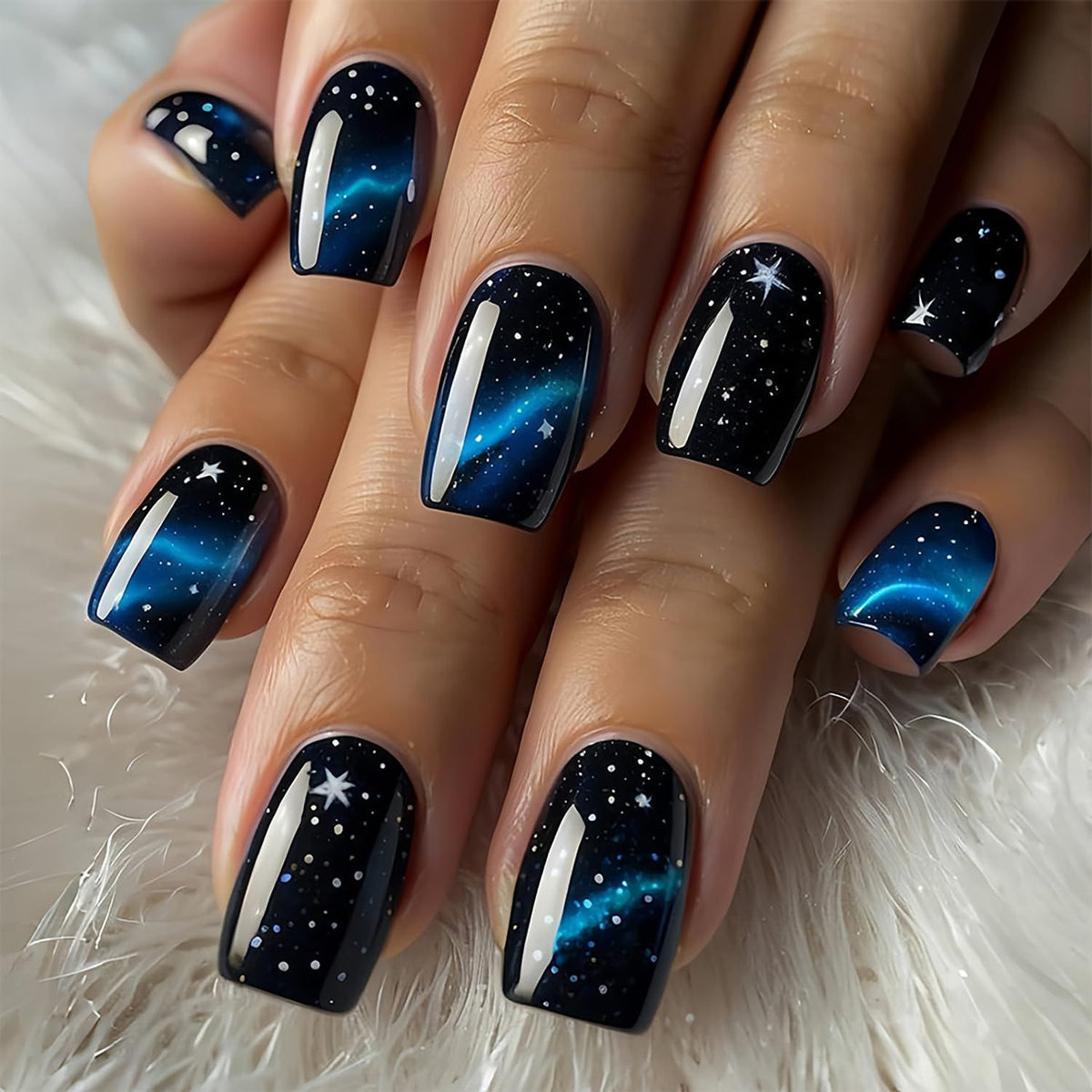 Starry Galaxy Press-On Nails for Parties, Daily Wear, and Special Occasions (Black) Kemu |Fashion Home Kitchen Beauty