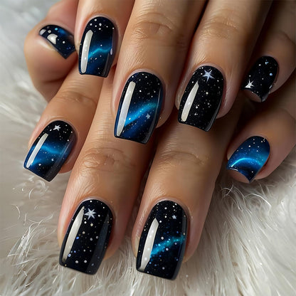 Starry Galaxy Press-On Nails for Parties, Daily Wear, and Special Occasions (Black) Kemu |Fashion Home Kitchen Beauty