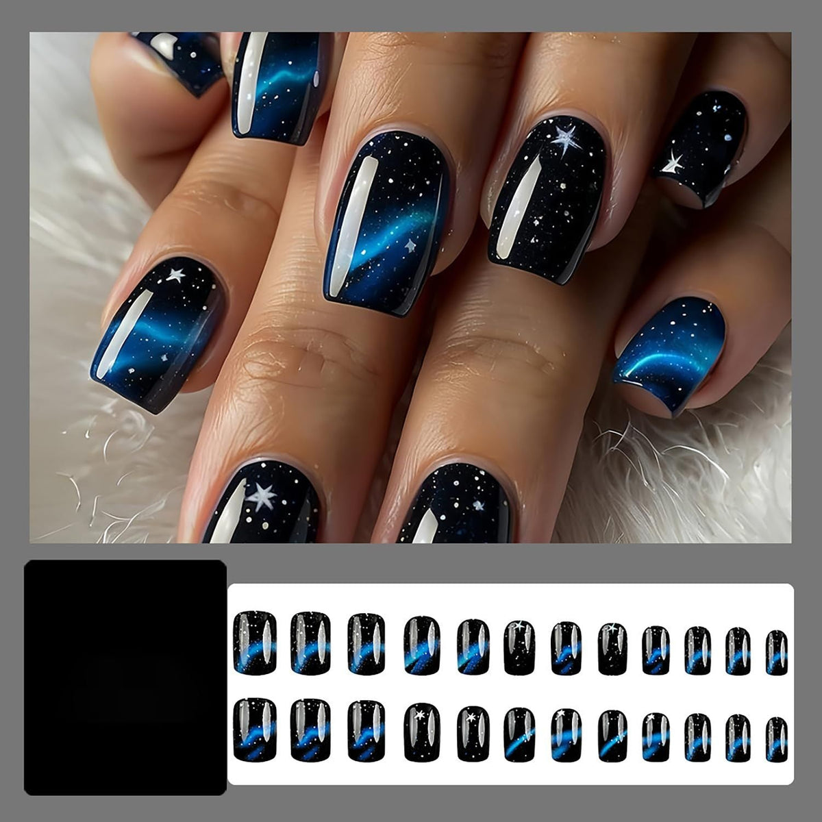 Starry Galaxy Press-On Nails for Parties, Daily Wear, and Special Occasions (Black) Kemu |Fashion Home Kitchen Beauty