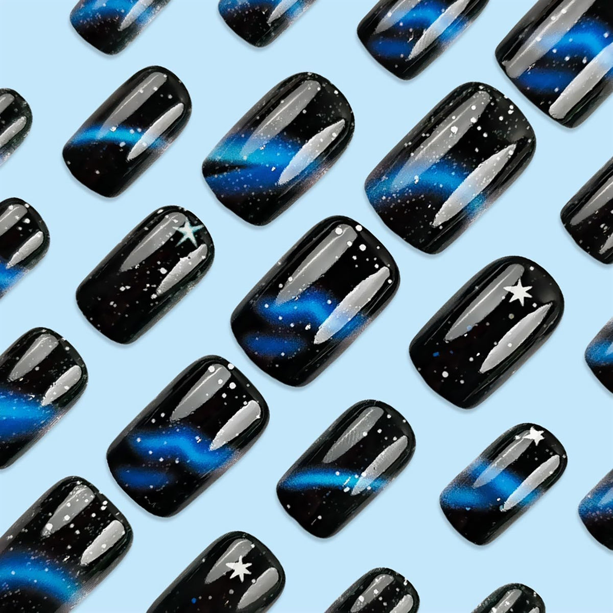 Starry Galaxy Press-On Nails for Parties, Daily Wear, and Special Occasions (Black) Kemu |Fashion Home Kitchen Beauty