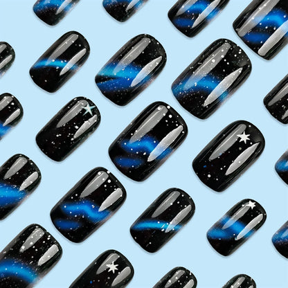 Starry Galaxy Press-On Nails for Parties, Daily Wear, and Special Occasions (Black) Kemu |Fashion Home Kitchen Beauty