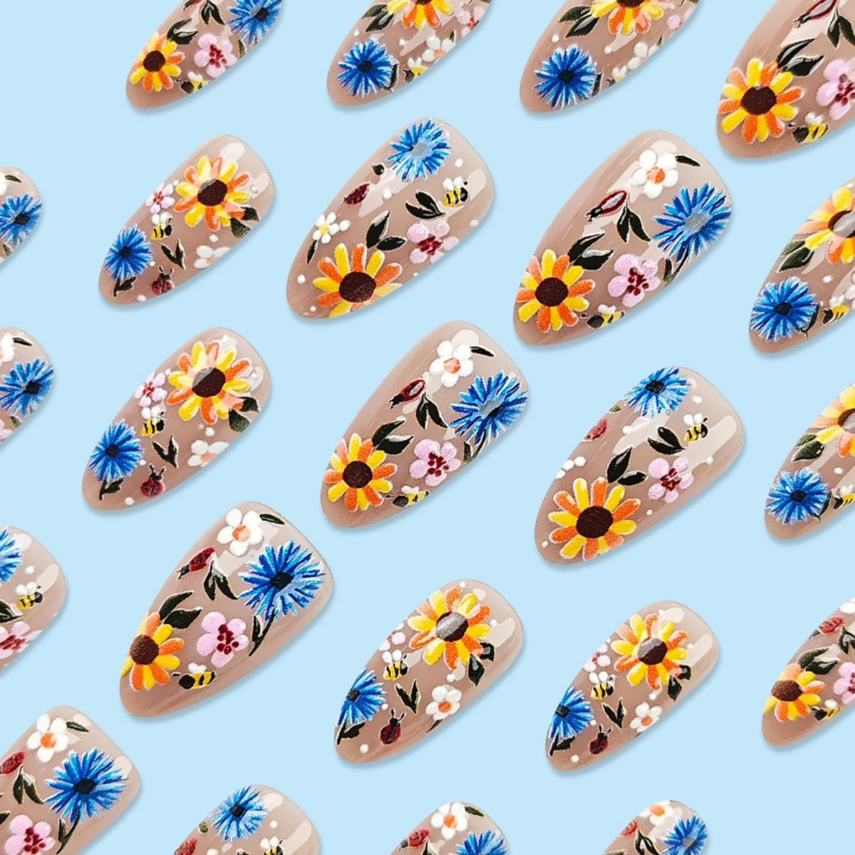 Spring Floral Press-On Nails – Easy, Salon-Quality Manicures for Every Occasion (Light Yellow) Kemu |Fashion Home Kitchen Beauty