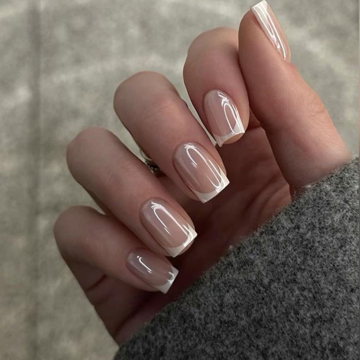 Press-on Nails for Daily Wear, Events, & DIY Manicures, Reusable & Easy to Apply At Home (Nude pink and metallic silver-white) Kemu |Fashion Home Kitchen Beauty
