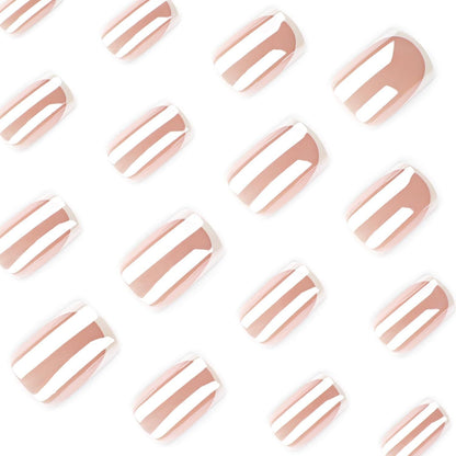 Press-on Nails for Daily Wear, Events, & DIY Manicures, Reusable & Easy to Apply At Home (Nude pink and metallic silver-white) Kemu |Fashion Home Kitchen Beauty