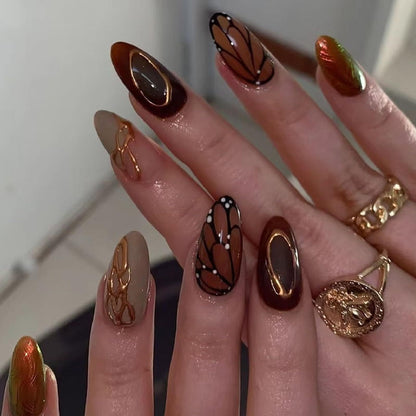 Reusable Press-On Nails for Daily Wear, Parties, and Special Occasions (Brown) Kemu |Fashion Home Kitchen Beauty