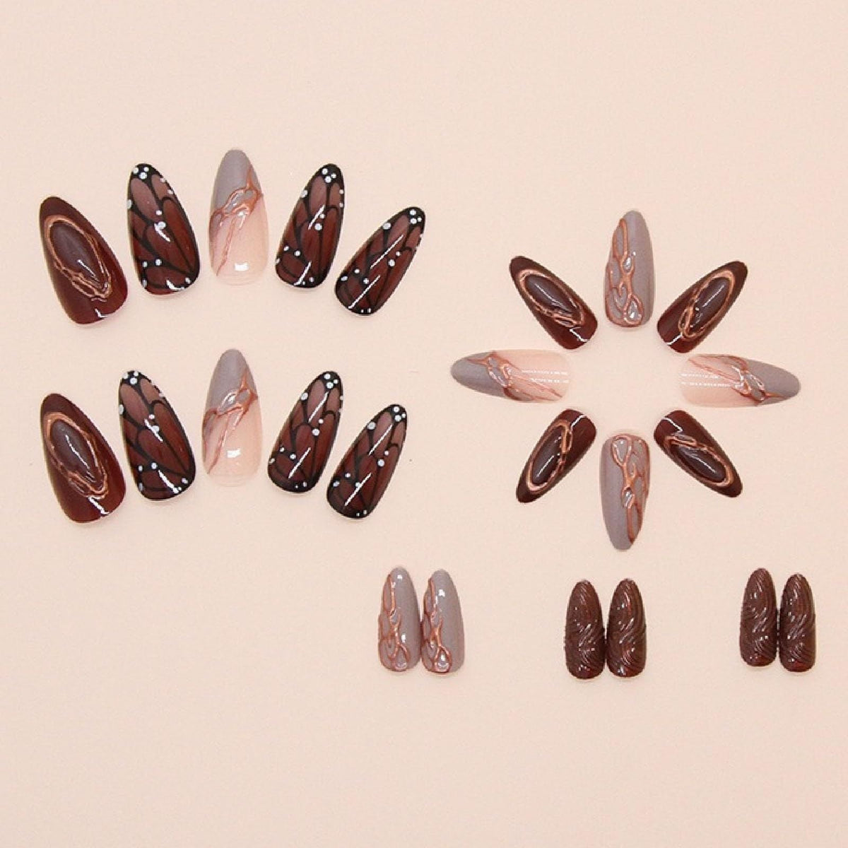 Reusable Press-On Nails for Daily Wear, Parties, and Special Occasions (Brown) Kemu |Fashion Home Kitchen Beauty