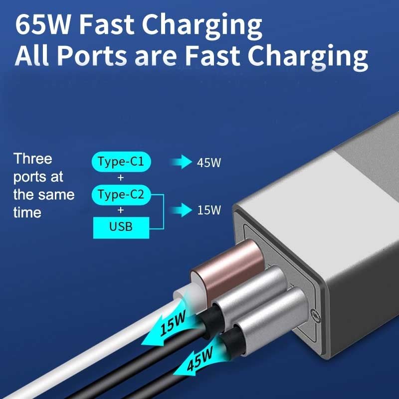 OXHORN NB-PD65CCAB PD GaN Charger 65W 3 Ports Black Kemu |Fashion Home Kitchen Beauty