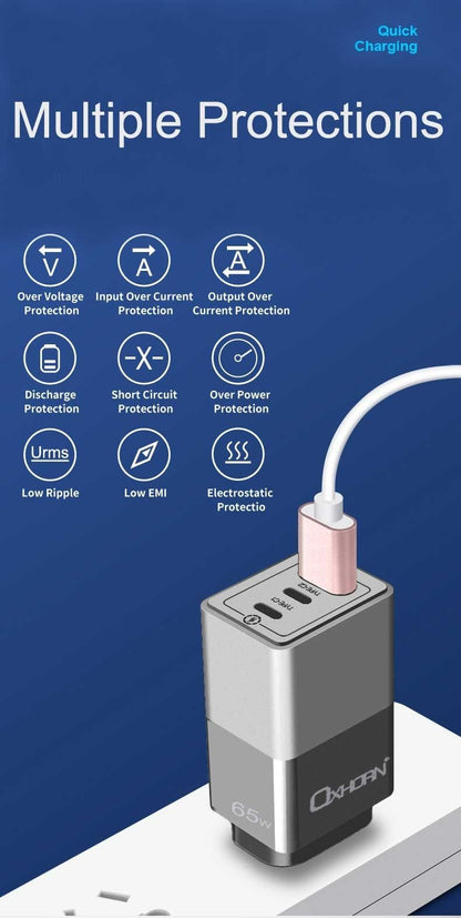 OXHORN NB-PD65CCAB PD GaN Charger 65W 3 Ports Black Kemu |Fashion Home Kitchen Beauty
