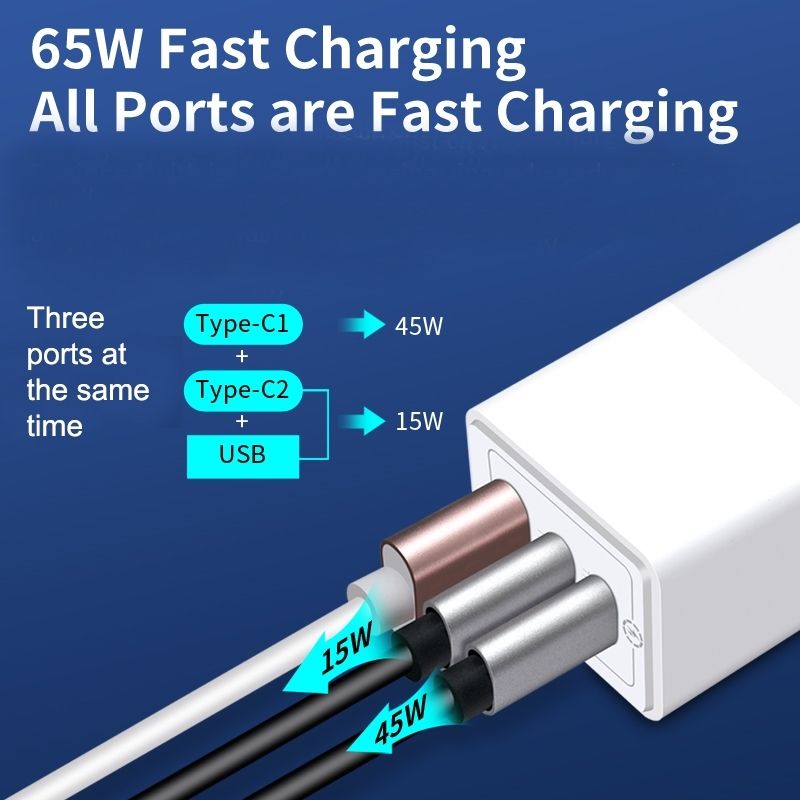 OXHORN NB-PD65CCAW PD GaN Charger 65W 3 Ports White Kemu |Fashion Home Kitchen Beauty