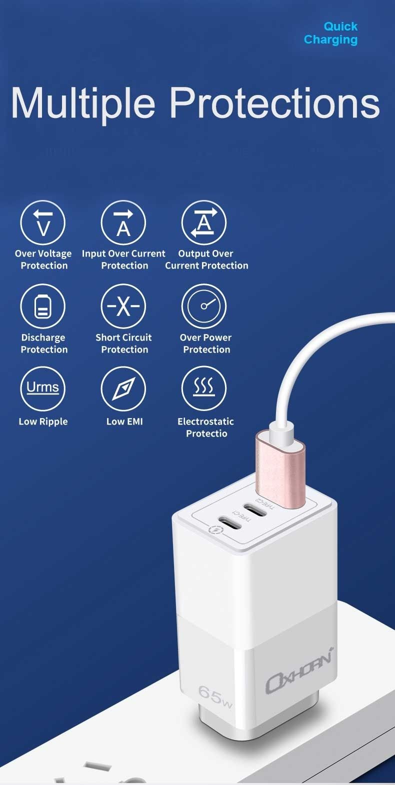 OXHORN NB-PD65CCAW PD GaN Charger 65W 3 Ports White Kemu |Fashion Home Kitchen Beauty