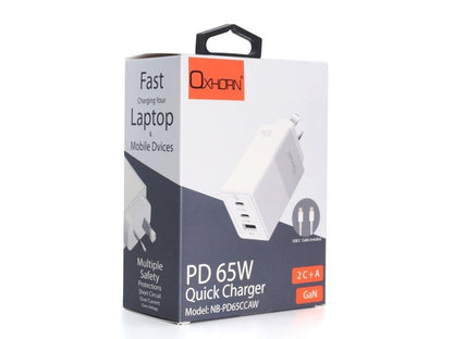 OXHORN NB-PD65CCAW PD GaN Charger 65W 3 Ports White Kemu |Fashion Home Kitchen Beauty