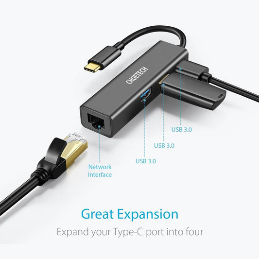 CHOETECH HUB-U02 USB-C To Ethernet Hub Kemu |Fashion Home Kitchen Beauty