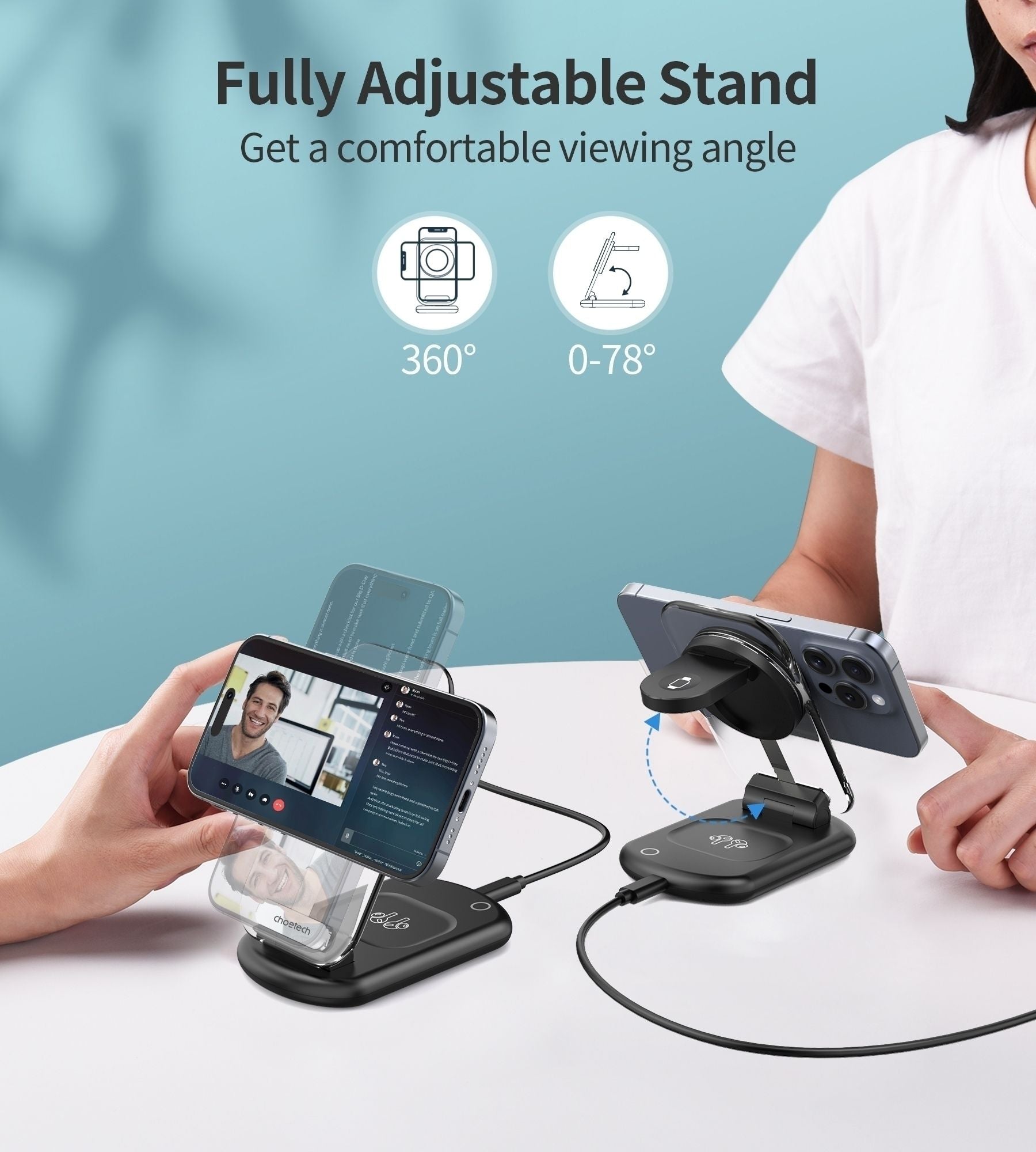 CHOETECH T618-F-BK 3-in-1 15W MagSafe Wireless fast Charger Stand for iPhone i-Watch AirPods w/ Ambient Light Kemu |Fashion Home Kitchen Beauty