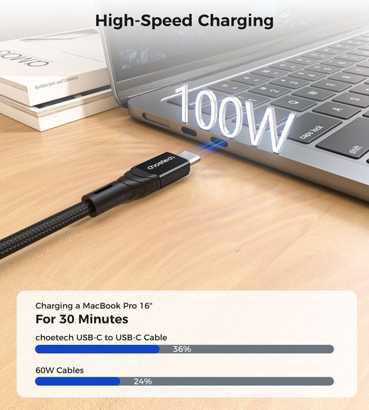 CHOETECH XCC-1008 USB-C-C PD100W M to M Fast charging Cable 1M Black Kemu |Fashion Home Kitchen Beauty