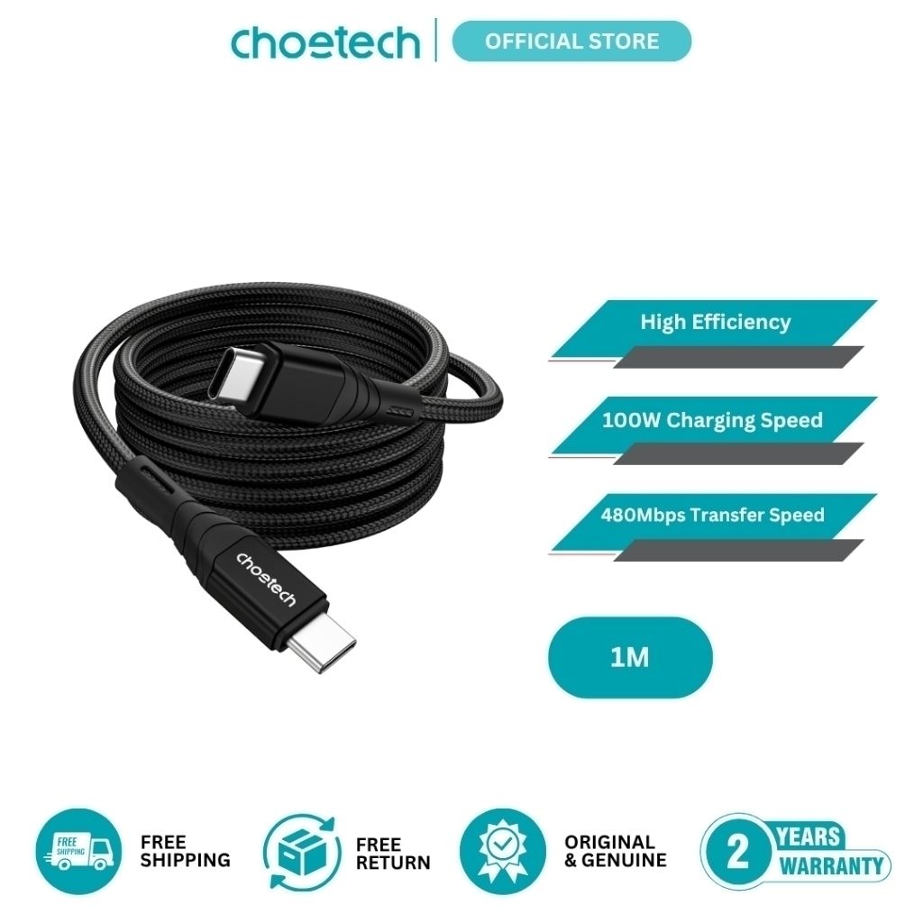 CHOETECH XCC-1008 USB-C-C PD100W M to M Fast charging Cable 1M Black Kemu |Fashion Home Kitchen Beauty