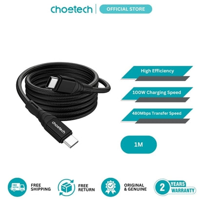 CHOETECH XCC-1008 USB-C-C PD100W M to M Fast charging Cable 1M Black Kemu |Fashion Home Kitchen Beauty