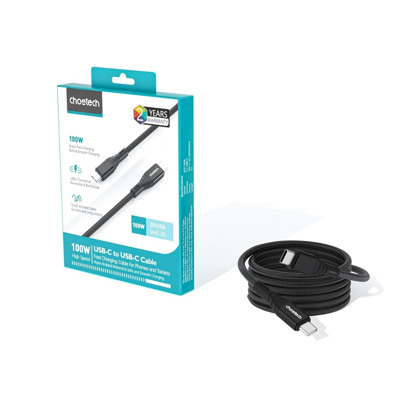 CHOETECH XCC-1008 USB-C-C PD100W M to M Fast charging Cable 1M Black Kemu |Fashion Home Kitchen Beauty