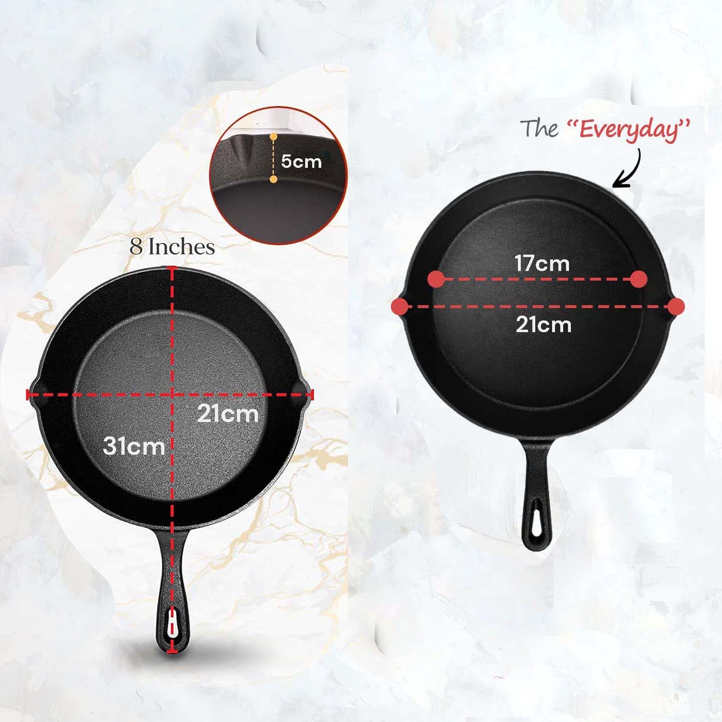8inch 21cm Cast Iron Skillet Cookware Chef Quality Pre-Seasoned Pan Pans Kemu |Fashion Home Kitchen Beauty