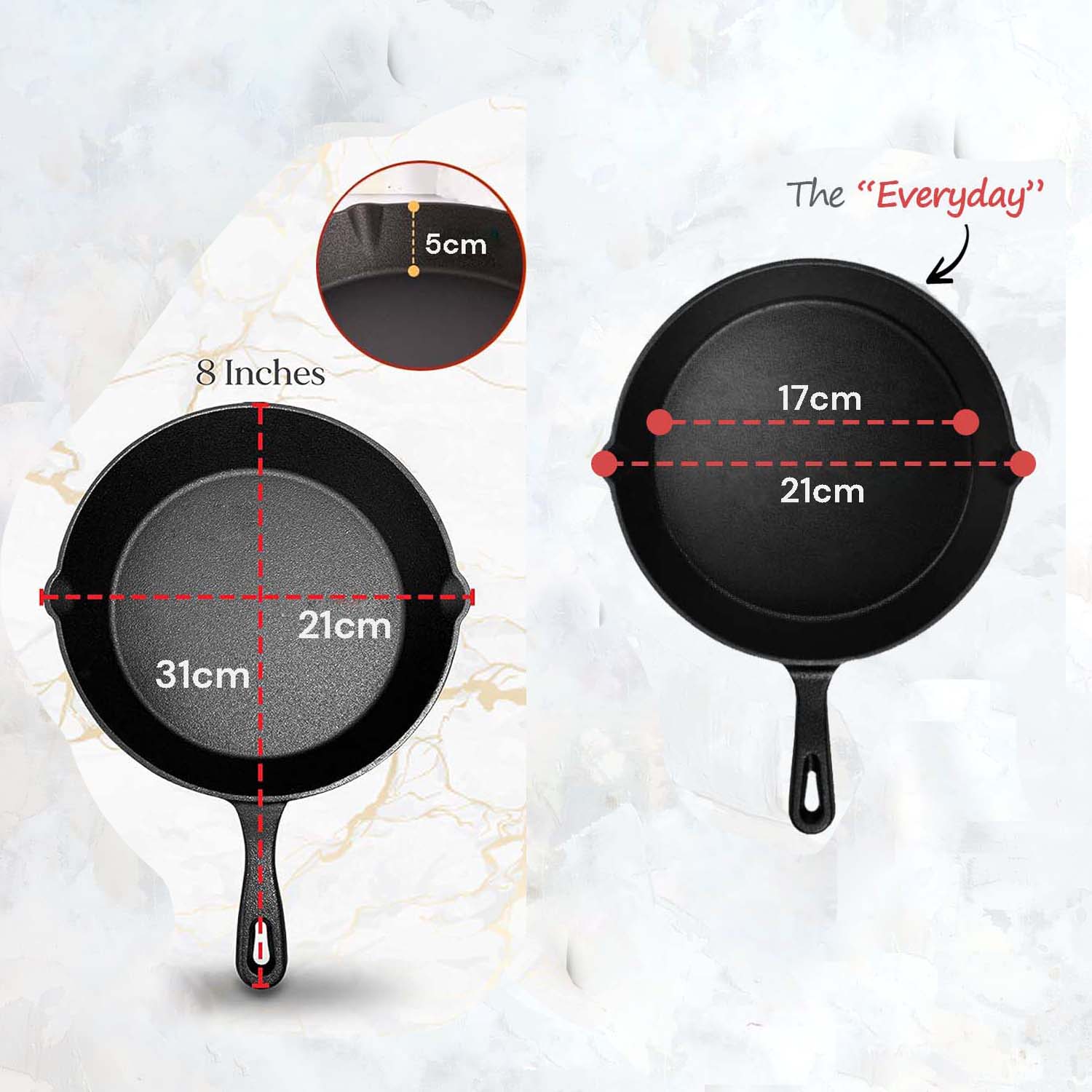 8inch 21cm Cast Iron Skillet Cookware Chef Quality Pre-Seasoned Pan Pans Kemu |Fashion Home Kitchen Beauty