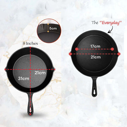 8inch 21cm Cast Iron Skillet Cookware Chef Quality Pre-Seasoned Pan Pans Kemu |Fashion Home Kitchen Beauty