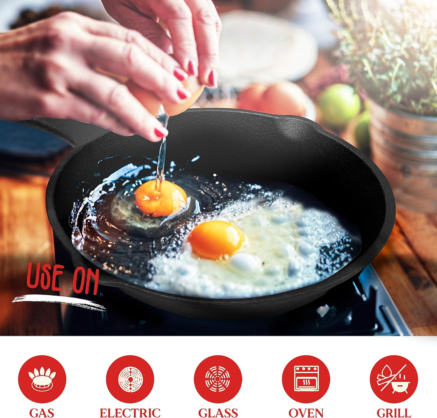 8inch 21cm Cast Iron Skillet Cookware Chef Quality Pre-Seasoned Pan Pans Kemu |Fashion Home Kitchen Beauty