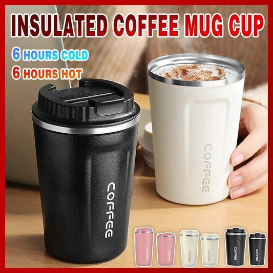 Insulated Coffee Mug Vacuum Travel Cup Thermal Stainless Steel Flask Reusable 380ML - Black Kemu |Fashion Home Kitchen Beauty