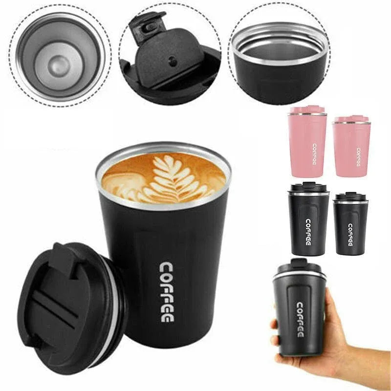 Insulated Coffee Mug Vacuum Travel Cup Thermal Stainless Steel Flask Reusable 380ML - Pink Kemu |Fashion Home Kitchen Beauty