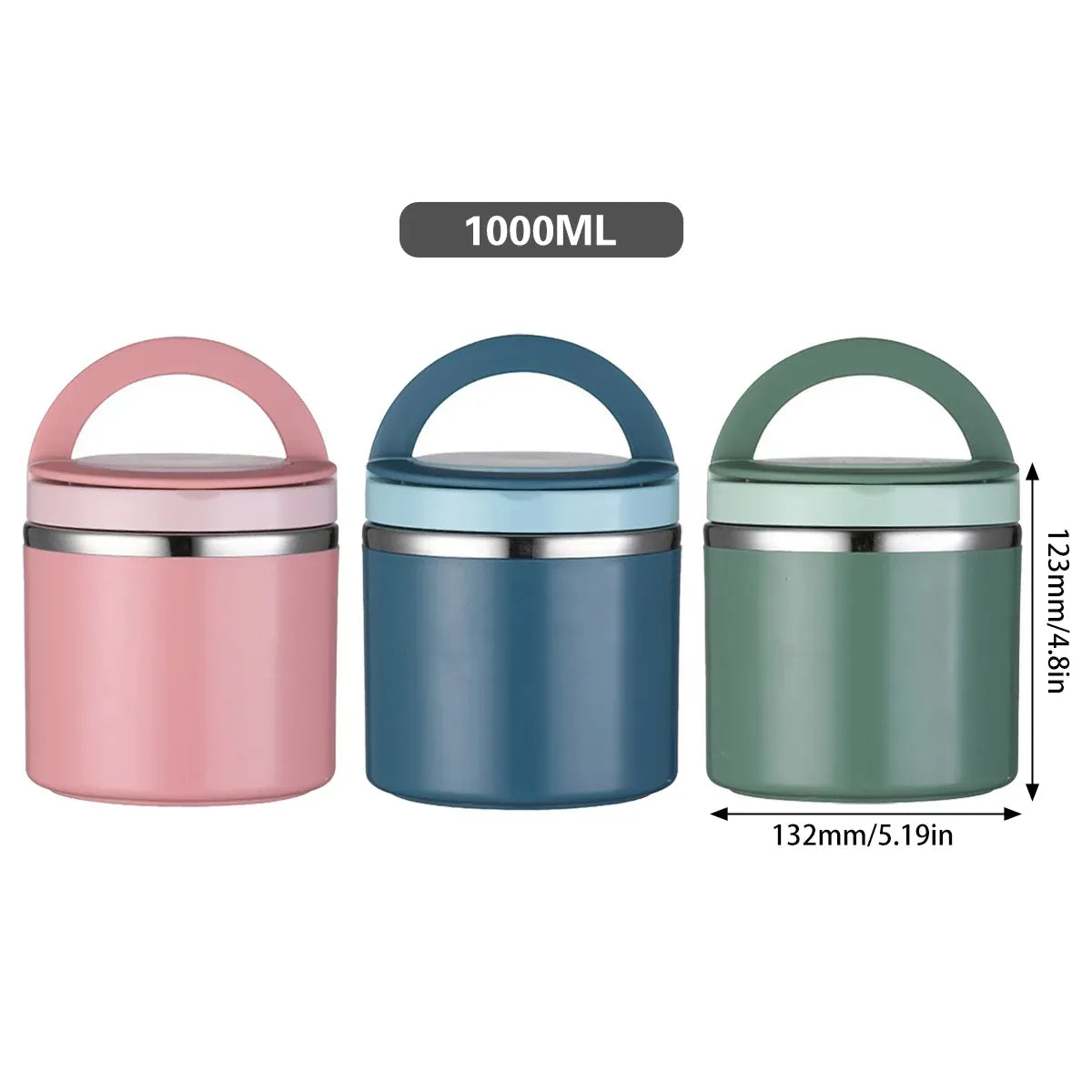 1L Large Capacity Stainless Steel Insulated Lunch Box Food Container Durable - Green Kemu |Fashion Home Kitchen Beauty