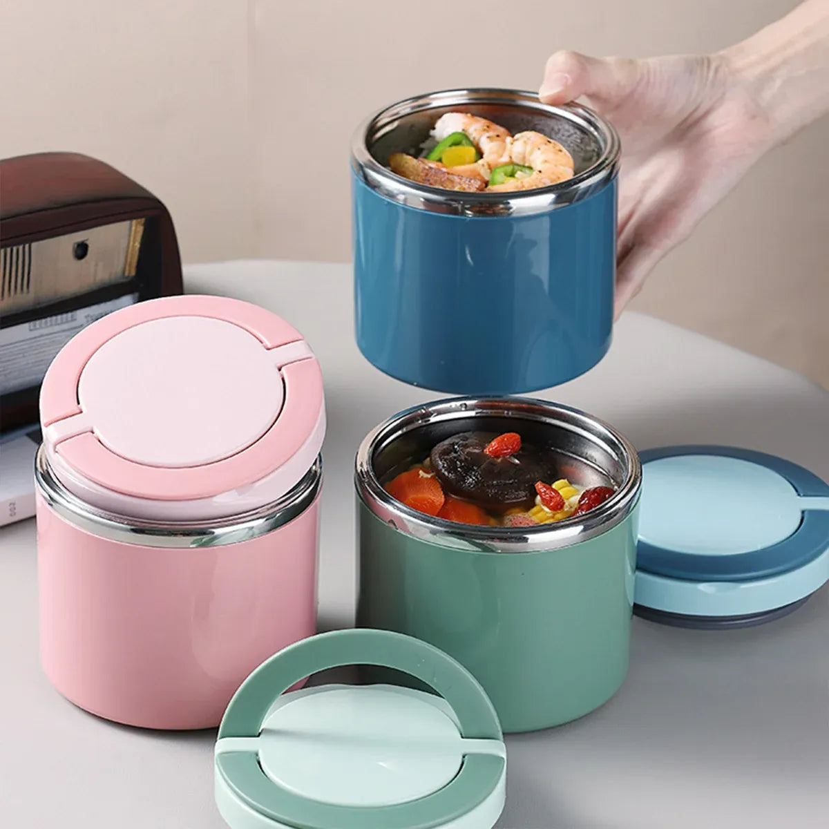 1L Large Capacity Stainless Steel Insulated Lunch Box Food Container Durable - Green Kemu |Fashion Home Kitchen Beauty