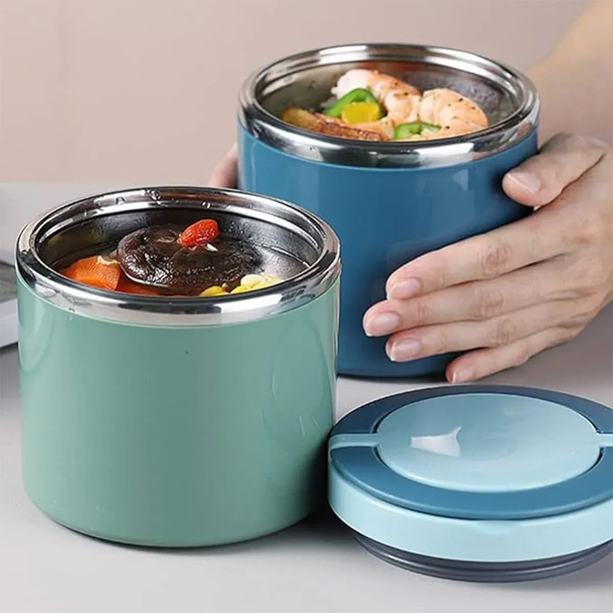 1L Large Capacity Stainless Steel Insulated Lunch Box Food Container Durable - Green Kemu |Fashion Home Kitchen Beauty