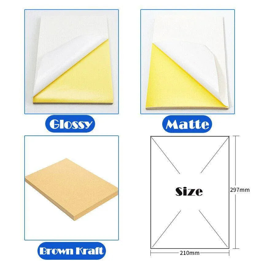 A4 Self Adhesive Sticker Paper Sheet Label Laser Inkjet Print Mailing Address - White Matte 2x6 *100 PCS