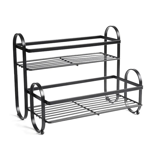 Iron Double Storage Shelf Organiser Durable Metal Rack for Kitchen Bathroom Use - Black Kemu |Fashion Home Kitchen Beauty