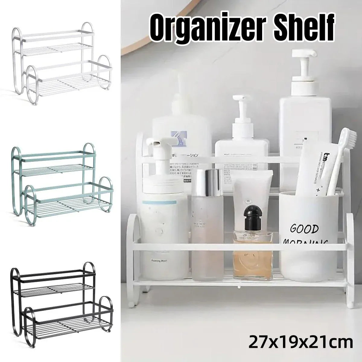 Iron Double Storage Shelf Organiser Durable Metal Rack for Kitchen Bathroom Use - Black Kemu |Fashion Home Kitchen Beauty