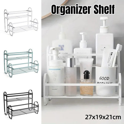 Iron Double Storage Shelf Organiser Durable Metal Rack for Kitchen Bathroom Use - Black Kemu |Fashion Home Kitchen Beauty