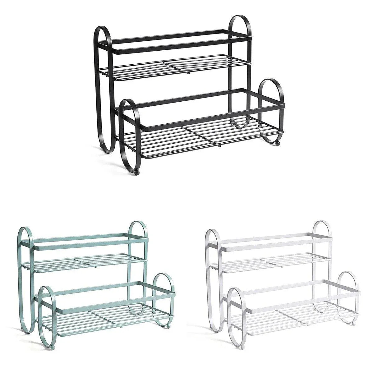 Iron Double Storage Shelf Organiser Durable Metal Rack for Kitchen Bathroom Use - Black Kemu |Fashion Home Kitchen Beauty