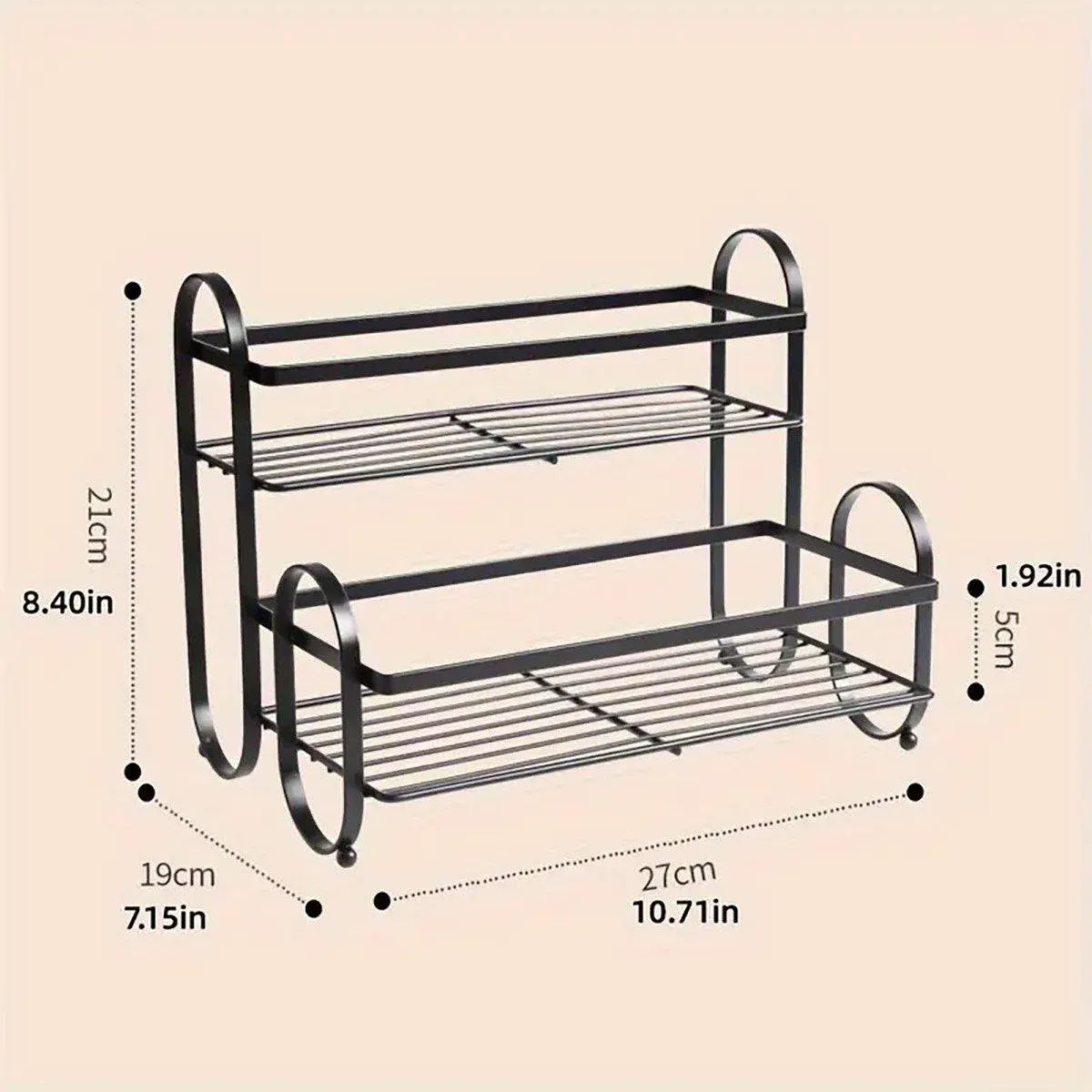 Iron Double Storage Shelf Organiser Durable Metal Rack for Kitchen Bathroom Use - Black Kemu |Fashion Home Kitchen Beauty