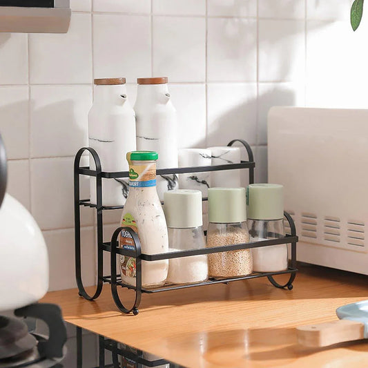 Iron Double Storage Shelf Organiser Durable Metal Rack for Kitchen Bathroom Use - Black Kemu |Fashion Home Kitchen Beauty