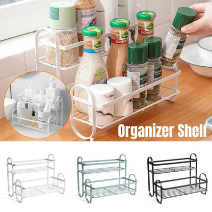 Iron Double Storage Shelf Organiser Durable Metal Rack for Kitchen Bathroom Use - Black Kemu |Fashion Home Kitchen Beauty