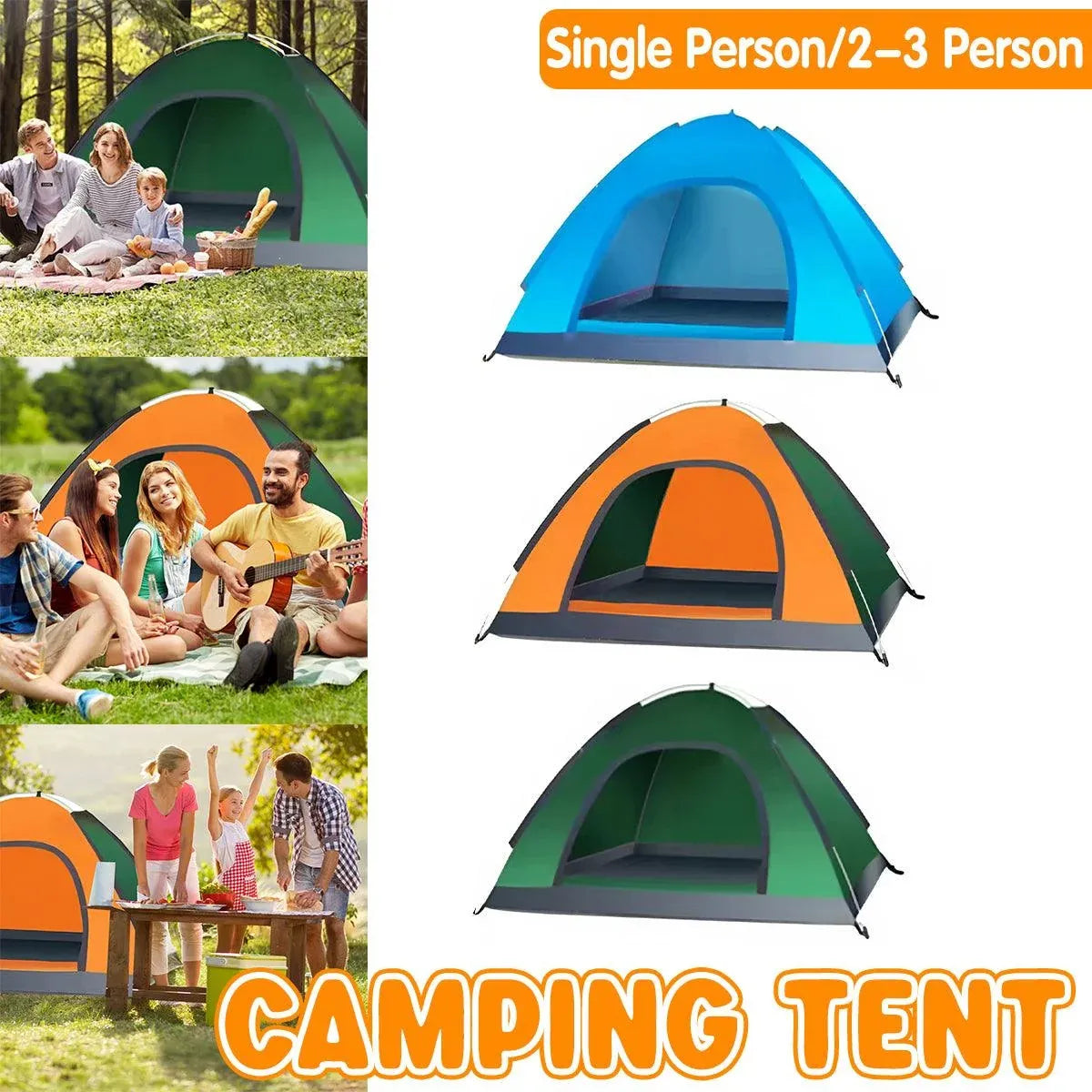 Outdoor Camping Tent Portable Sun Protection Lightweight Quick Setup Shelter - Blue 2-3 Person Kemu |Fashion Home Kitchen Beauty