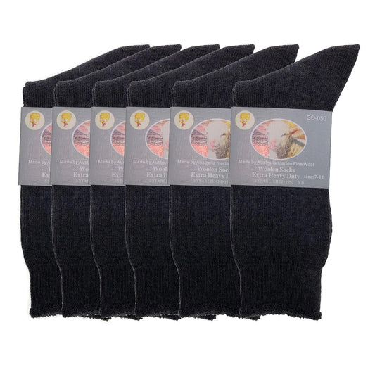 6 Pairs Merino Wool Blend Woolen Work Socks Hiking Heavy Duty Warm Thermal Bulk - Charcoal - 7-11 Kemu |Fashion Home Kitchen Beauty