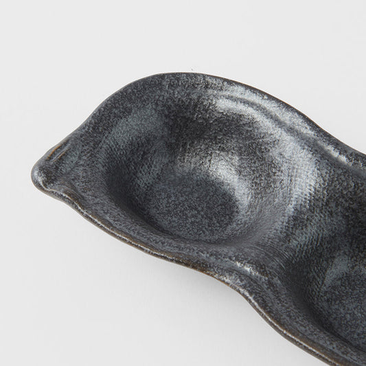 Edamame Triple Pod Dish 200ml Black Glaze Kemu |Fashion Home Kitchen Beauty