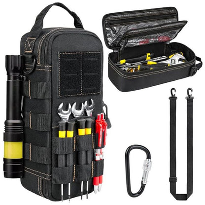 Tactical Tool Pouch Organizer - Heavy Duty Oxford Cloth - Compact MOLLE Utility Bag with Adjustable Shoulder Strap for EDC Small Hand Tools and Outdoor Gear - 12 Inch Black Kemu |Fashion Home Kitchen Beauty