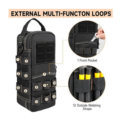 Tactical Tool Pouch Organizer - Heavy Duty Oxford Cloth - Compact MOLLE Utility Bag with Adjustable Shoulder Strap for EDC Small Hand Tools and Outdoor Gear - 12 Inch Black Kemu |Fashion Home Kitchen Beauty