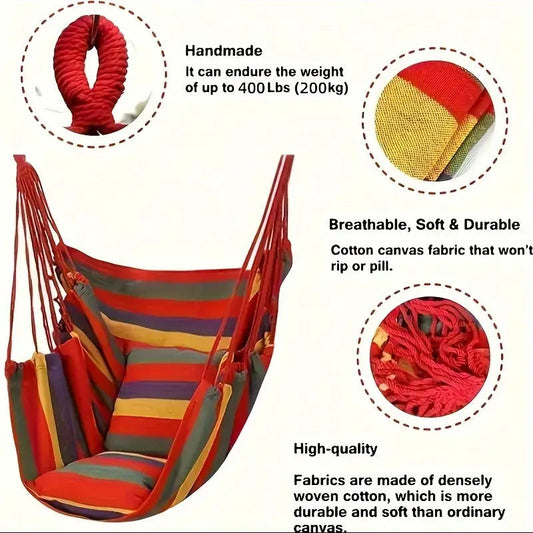 Colorful Striped Hammock Chair with Ropes and Storage Bag - Blue Stripes Kemu |Fashion Home Kitchen Beauty