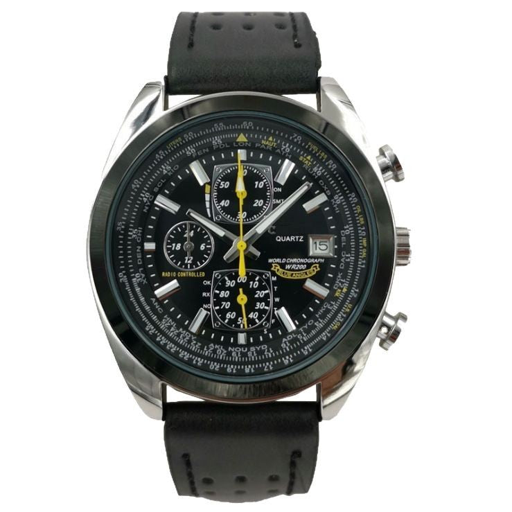 Leather Strap Black Dial Elegant Men's Quartz Chronograph Watch with 42mm Case and Perpetual Calendar Kemu |Fashion Home Kitchen Beauty