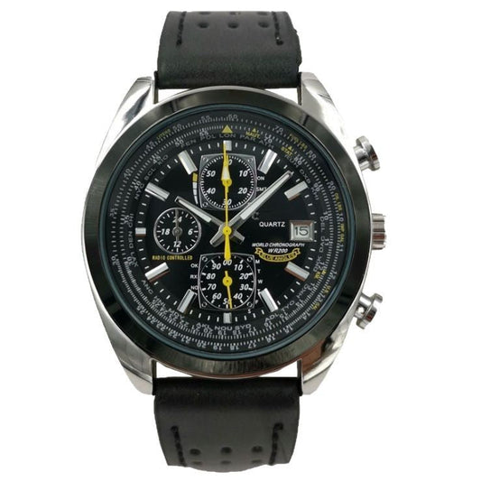 Leather Strap Black Dial Elegant Men's Quartz Chronograph Watch with 42mm Case and Perpetual Calendar Kemu |Fashion Home Kitchen Beauty