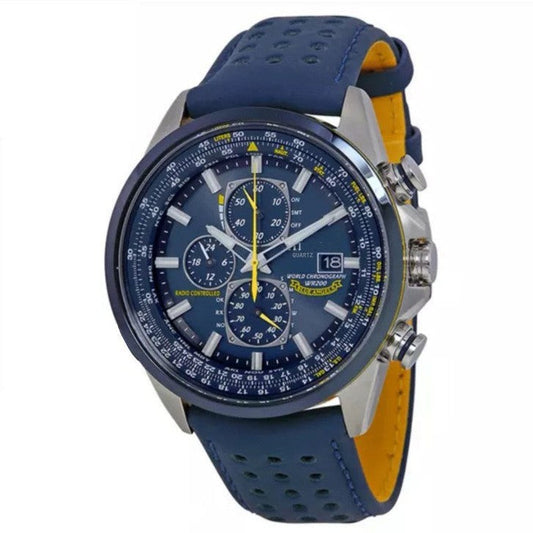Blue leather strap Elegant Men's Quartz Chronograph Watch with 42mm Case and Perpetual Calendar Kemu |Fashion Home Kitchen Beauty