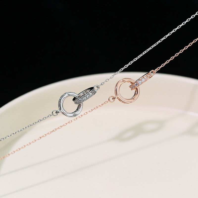 2pc Elegant Interlocking Rings Pendant Necklace with Zirconia Accents - Copper Base, Minimalist Jewelry(Rose gold) Kemu |Fashion Home Kitchen Beauty