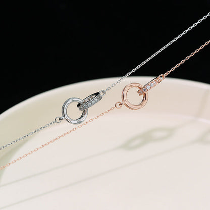 2pc Elegant Interlocking Rings Pendant Necklace with Zirconia Accents - Copper Base, Minimalist Jewelry(Rose gold) Kemu |Fashion Home Kitchen Beauty
