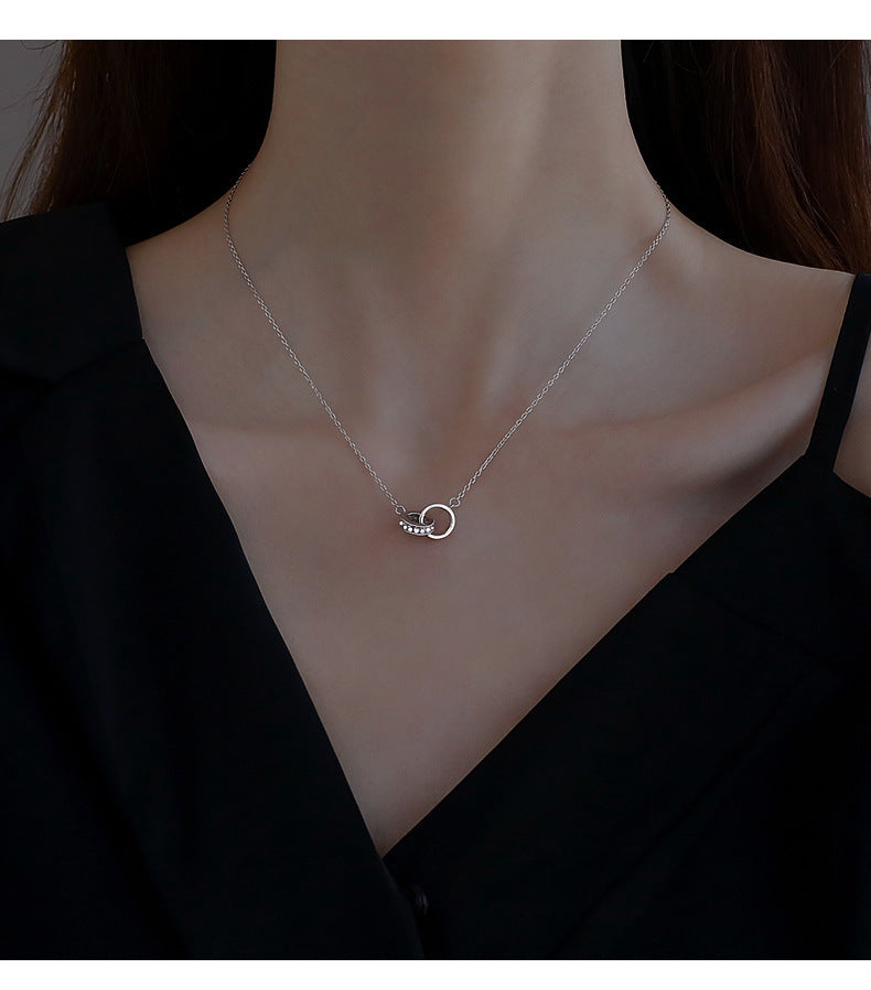 2pc Elegant Interlocking Rings Pendant Necklace with Zirconia Accents - Copper Base, Minimalist Jewelry(Rose gold) Kemu |Fashion Home Kitchen Beauty